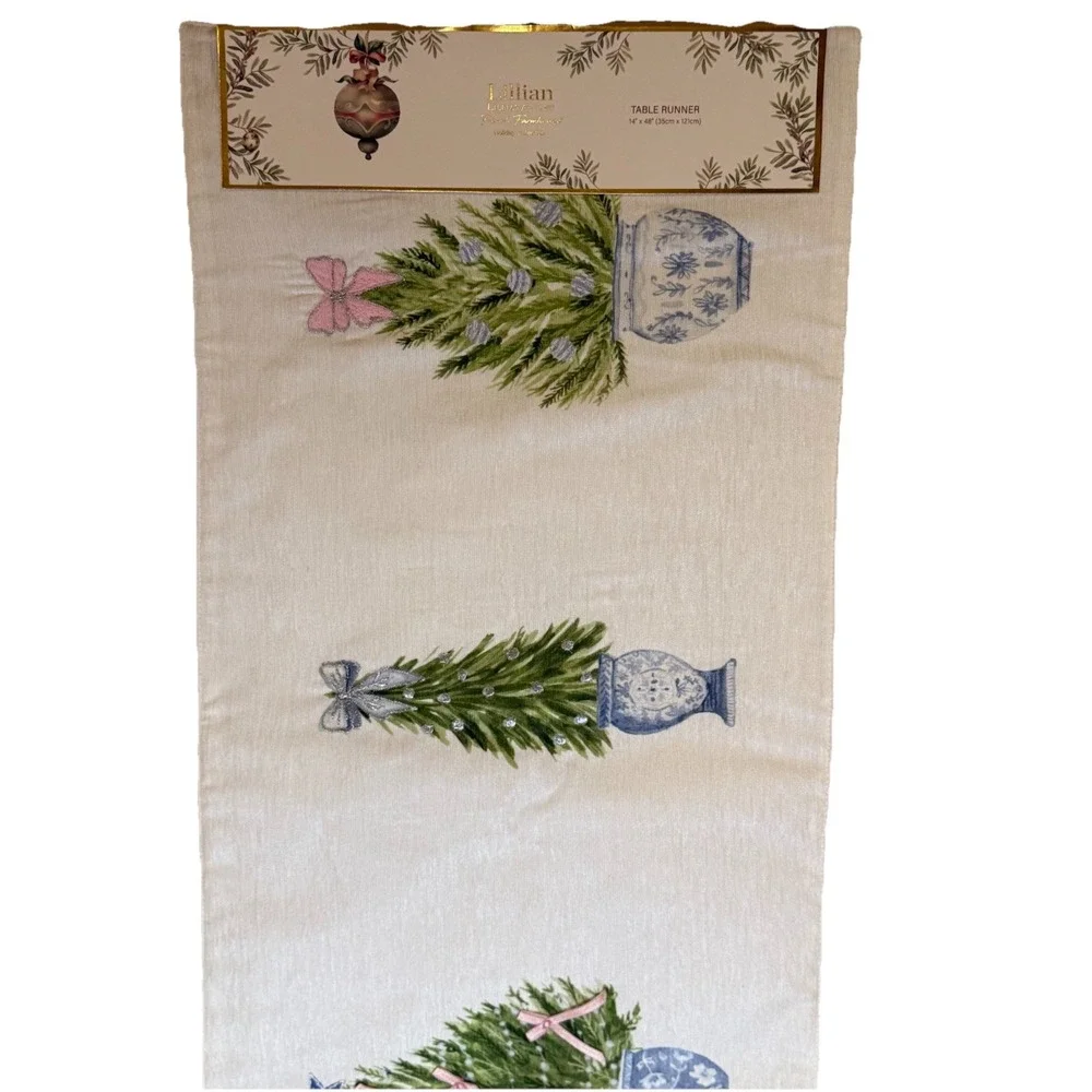Lillian August EMBELLISHED‎ BLUE CHINOISERE TREES TABLE RUNNER Christmas 48